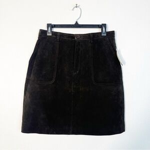 High Sierra Y2K 100% Leather Skirt Suede 14 Chocolate Brown Boho Indie Festival